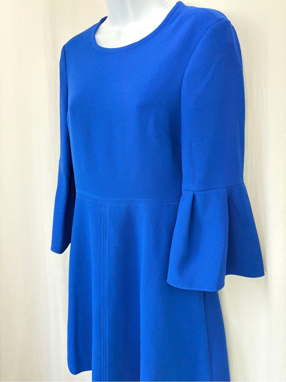 Eliza J Seamed Fit & Flare Cobalt Blue Wedding Guest Dress Bell Sleeve Size 4 - Picture 9 of 17